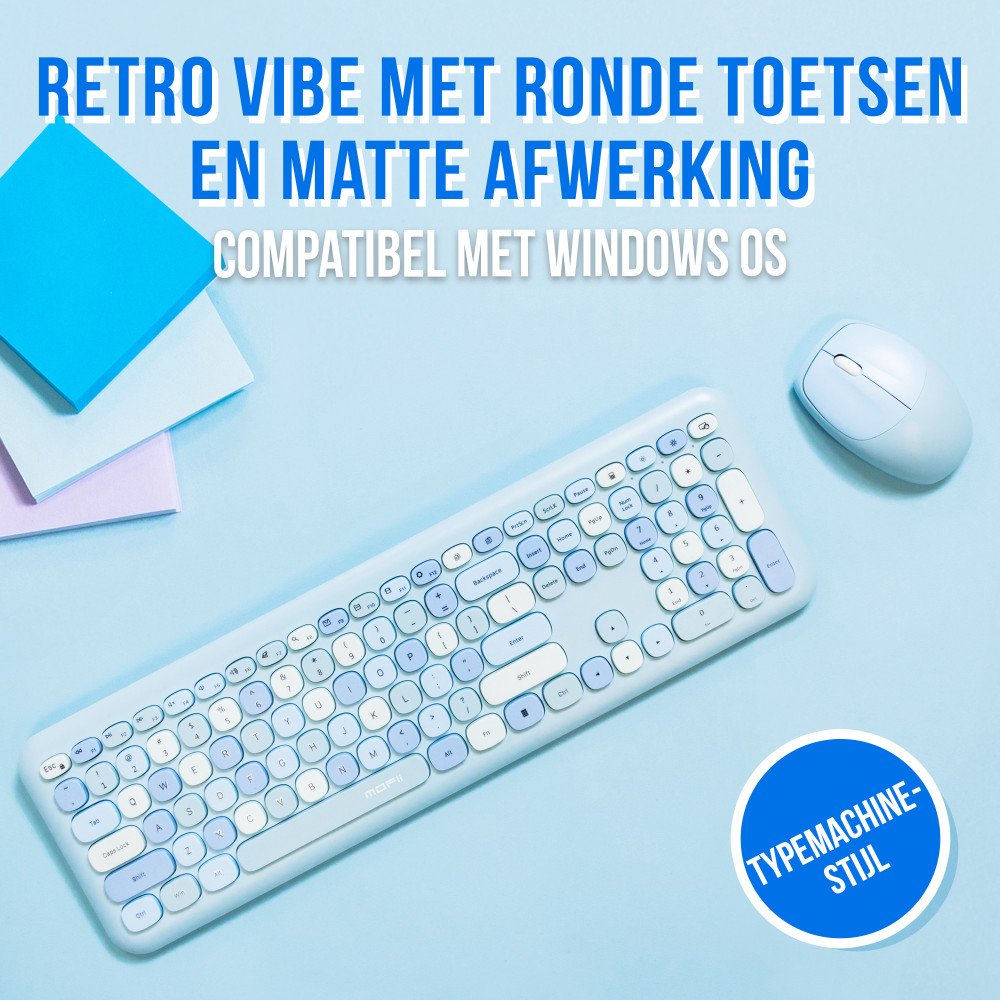 Retro Toetsenbord en Muis Set Draadloos - Blauw