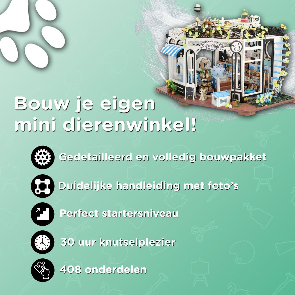Miniatuurhuis Bouwpakket Groot - Dierenwinkel 'The Pet Club'