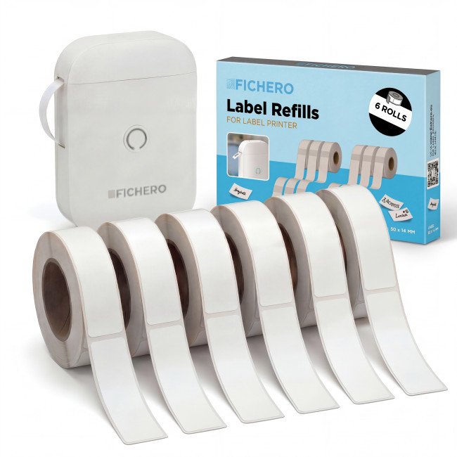 Navullingen Fichero Label Printer - 14 x 40mm - Wit en Transparant - 6 labelrollen