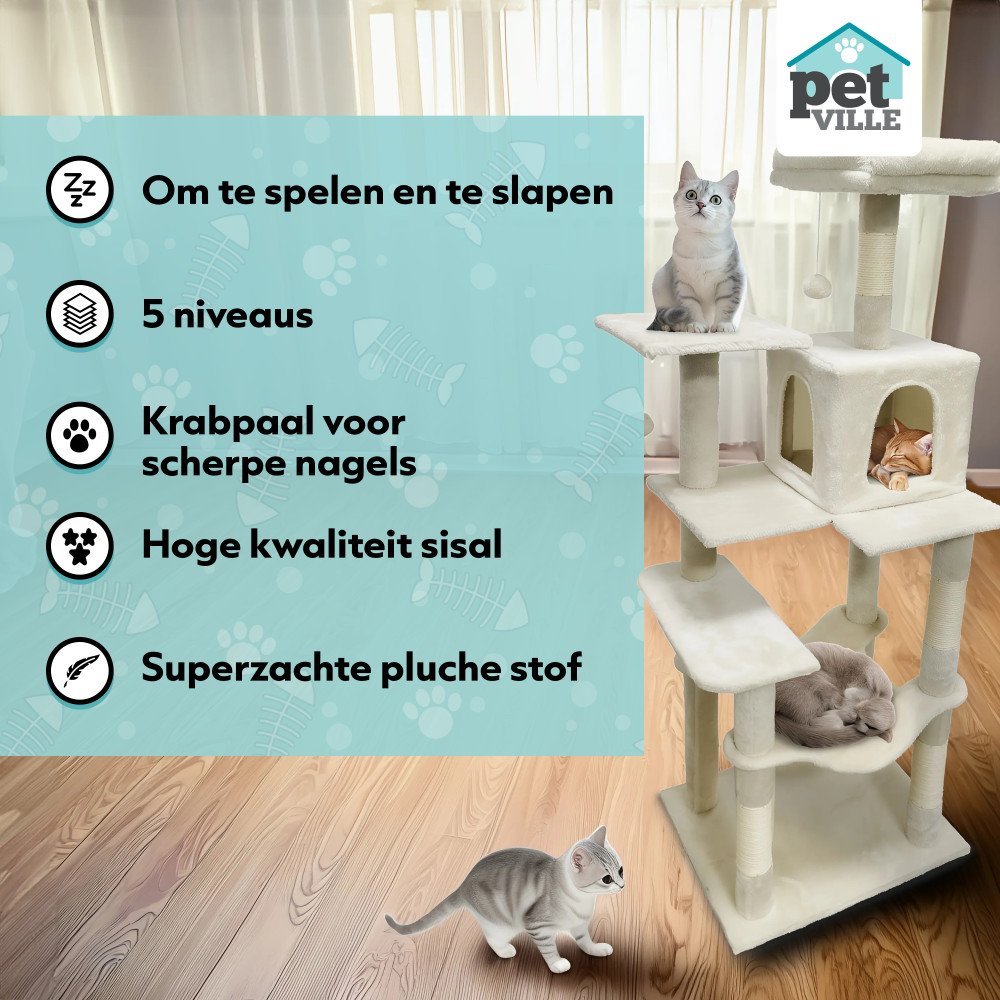 Krabpaal met Toren voor Katten - 5 Niveaus
