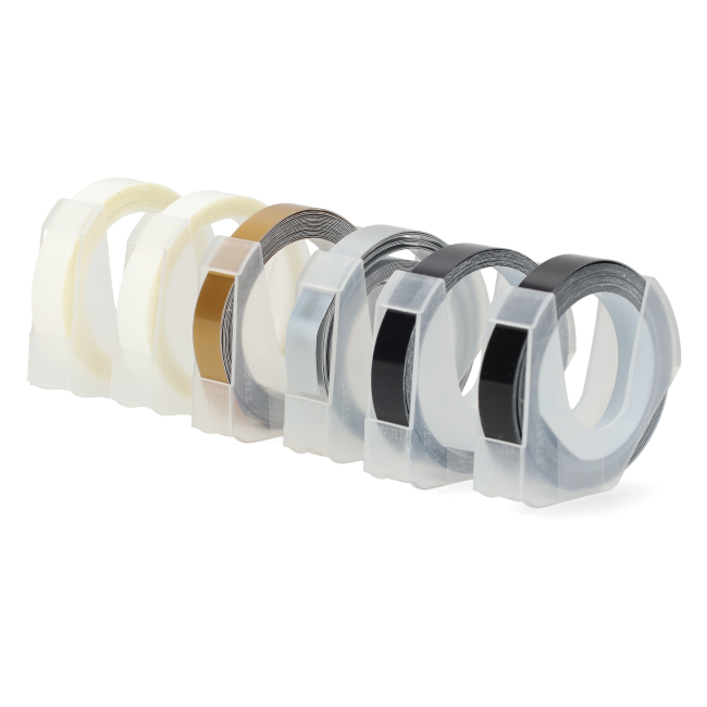 Embossing Label Maker Tape Navullingen - 6-pack - 9mm x 3m - Basispakket
