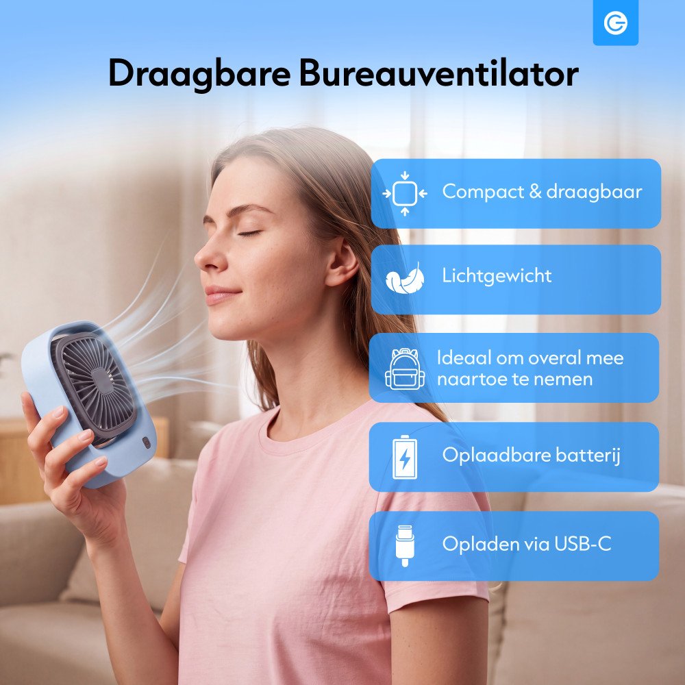 Draagbare Bureauventilator - Blauw
