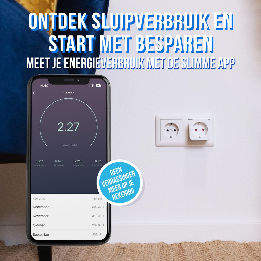 Slimme Stekker Wi-Fi met Verbruiksmeter 16A - 3 stuks