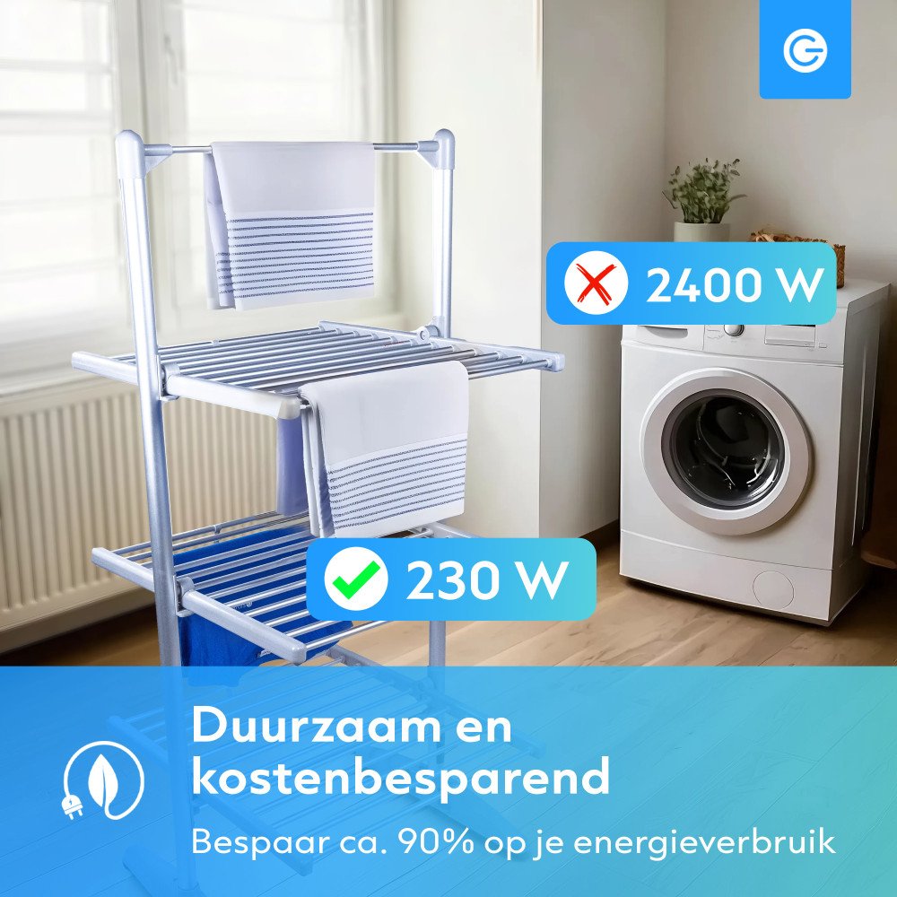 Elektrisch Wasrek met Verwarming Premium - Droogtoren