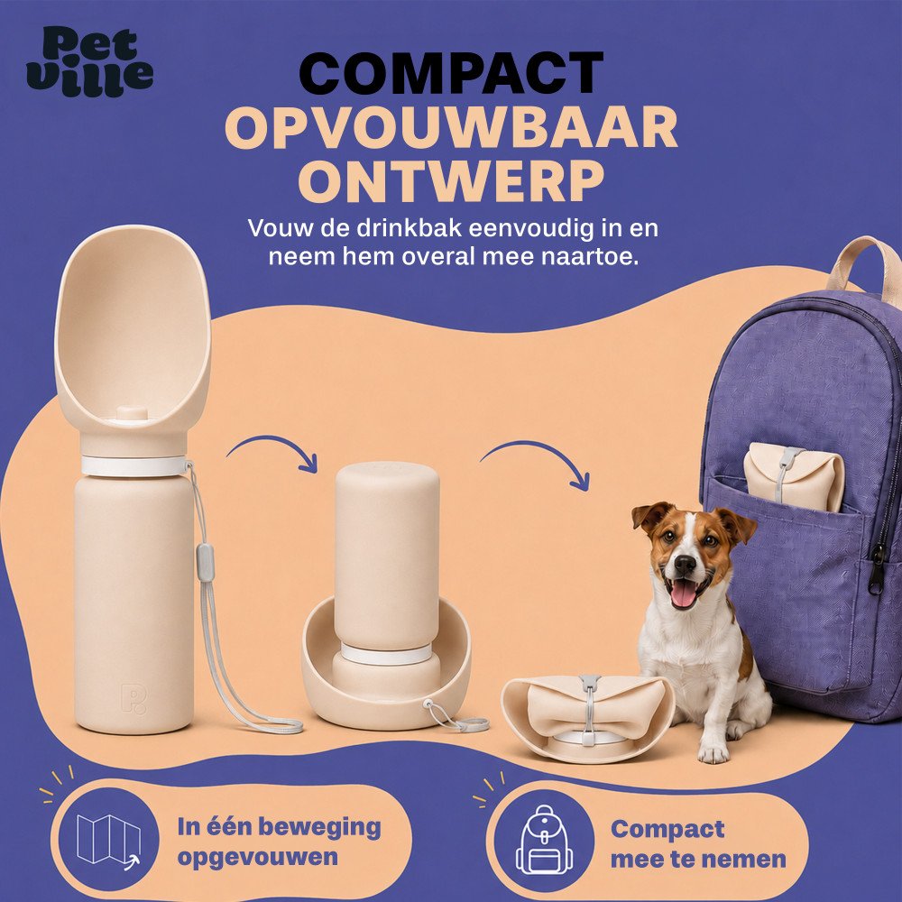 Honden Waterfles - Opvouwbaar - Beige