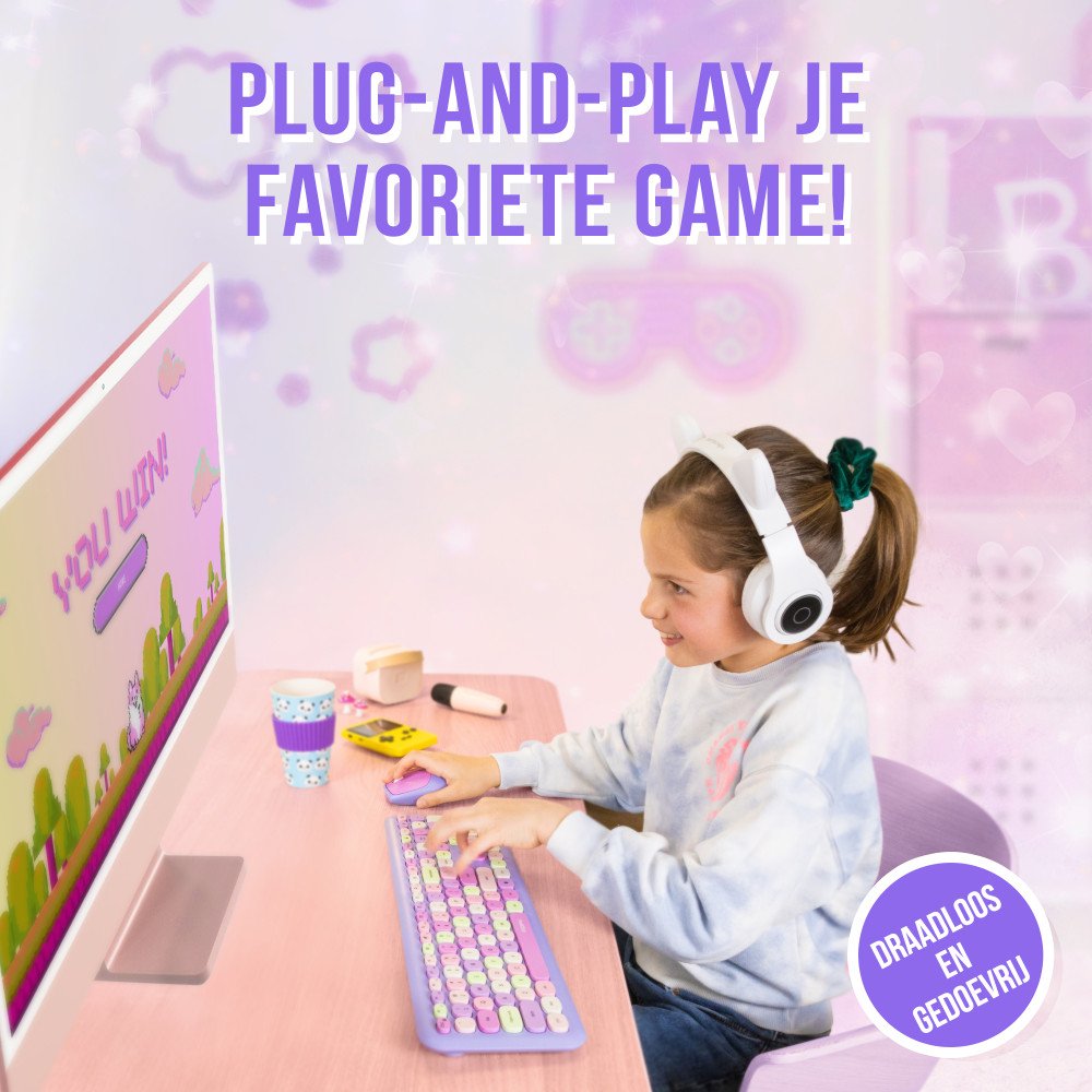 Retro Toetsenbord en Muis Set Draadloos - Paars
