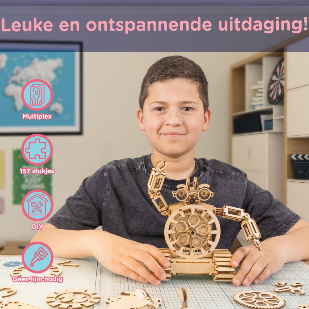 Houten Bouwpakket - Robot Klok