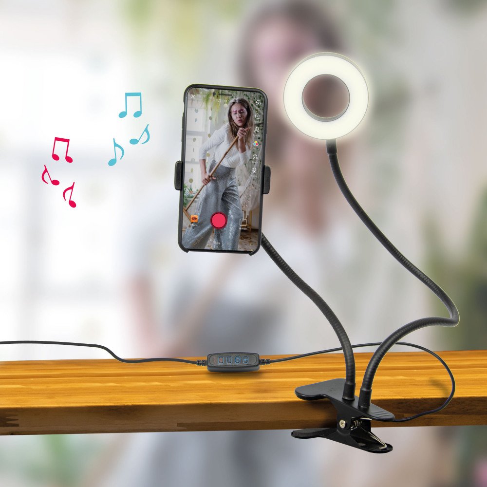 Ringlicht met telefoonhouder en bureauklem