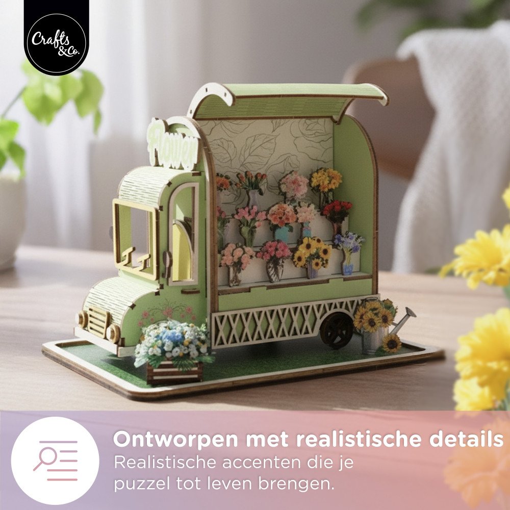 3D Houten Puzzel - Bloemenwagen