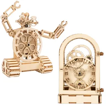 Houten Bouwpakket - Combideal met Robot Klok & Vintage Klok