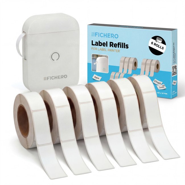 Navullingen Fichero Label Printer - 14 x 50mm - Wit en Transparant - 6 Labelrollen