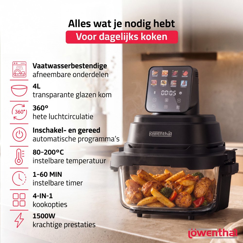 4-in-1 Glazen Airfryer - 4L
