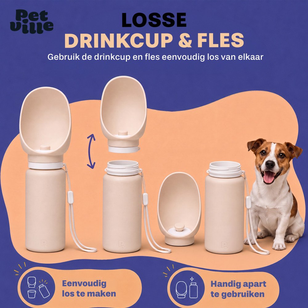 Honden Waterfles - Opvouwbaar - Beige
